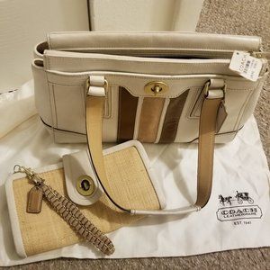 NWT Coach Hampton Signature  Embossed Leather Satchel Set w/Wristlet & Dust Bag